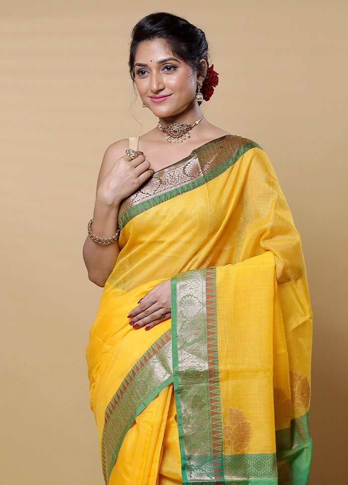 Yellow Kota Cotton Saree With Blouse Piece