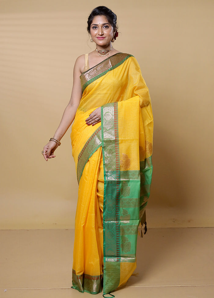 Yellow Kota Cotton Saree With Blouse Piece