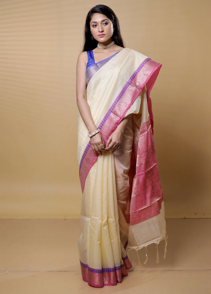 Cream Kota Cotton Saree With Blouse Piece