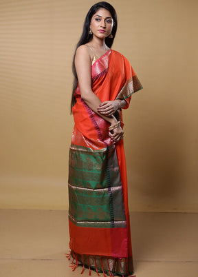 Orange Kota Cotton Saree With Blouse Piece