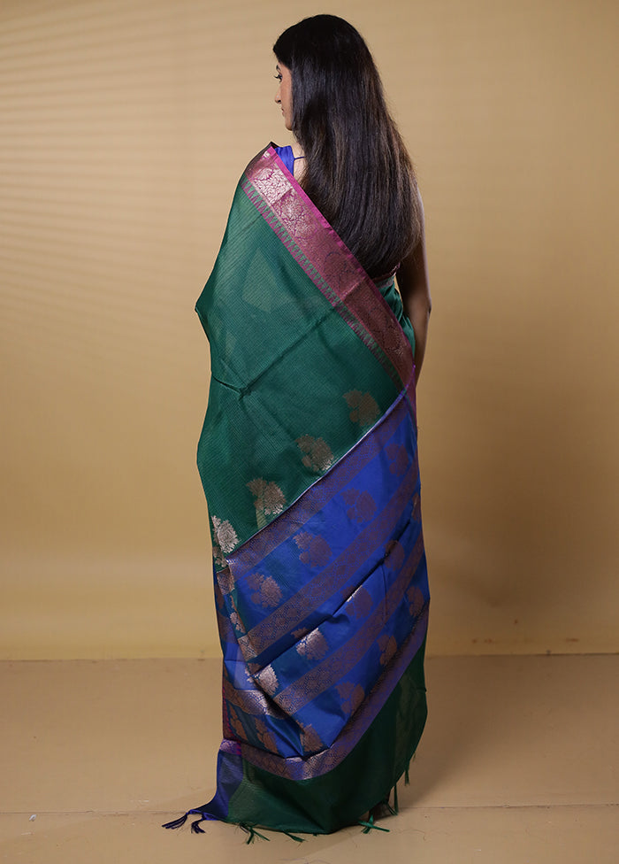 Green Kota Cotton Saree With Blouse Piece