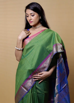 Green Kota Cotton Saree With Blouse Piece