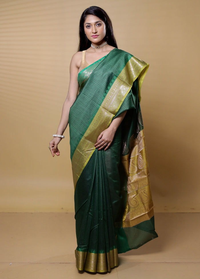 Green Kota Cotton Saree With Blouse Piece