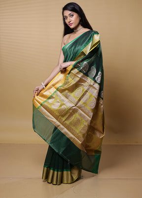 Green Kota Cotton Saree With Blouse Piece