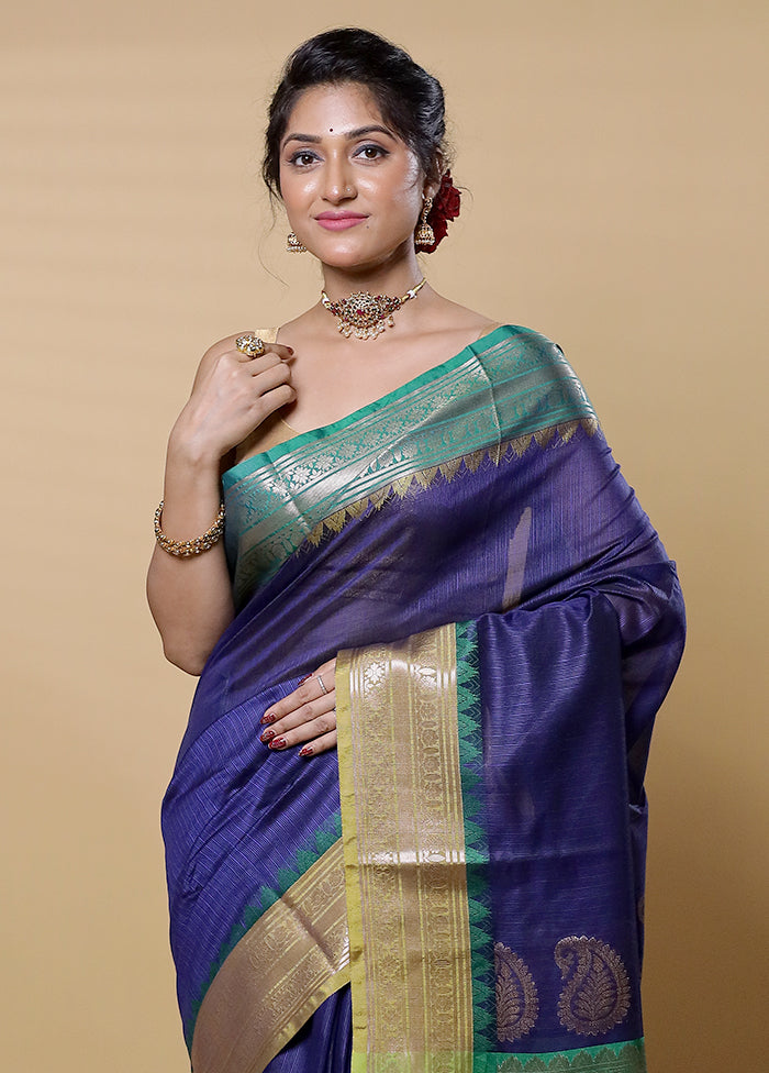 Blue Kota Cotton Saree With Blouse Piece