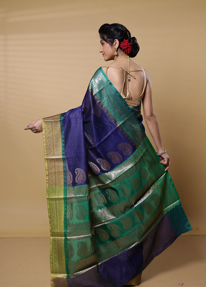 Blue Kota Cotton Saree With Blouse Piece