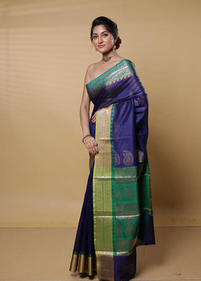 Blue Kota Cotton Saree With Blouse Piece