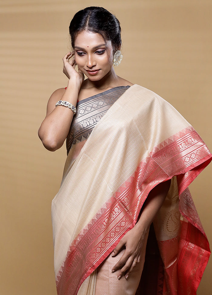 Cream Kota Cotton Saree With Blouse Piece