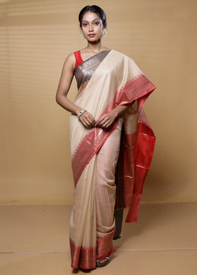 Cream Kota Cotton Saree With Blouse Piece