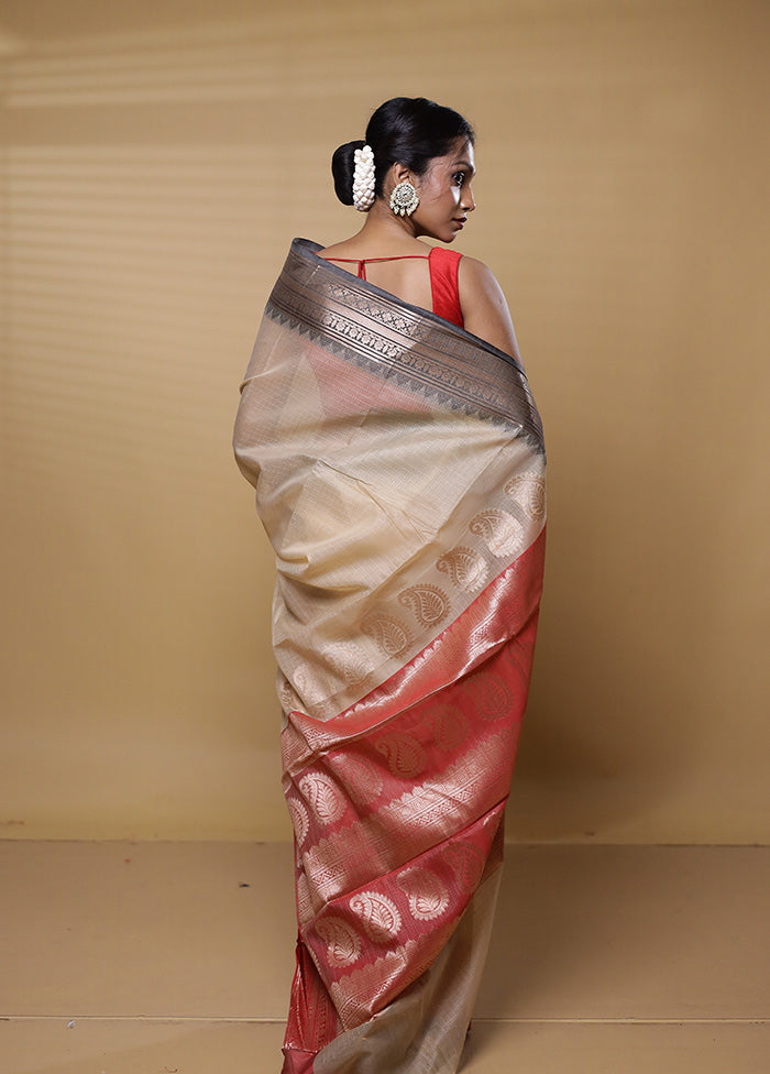 Cream Kota Cotton Saree With Blouse Piece