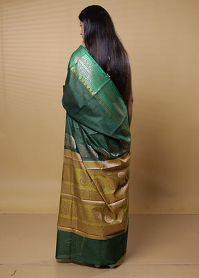 Green Kota Cotton Saree With Blouse Piece