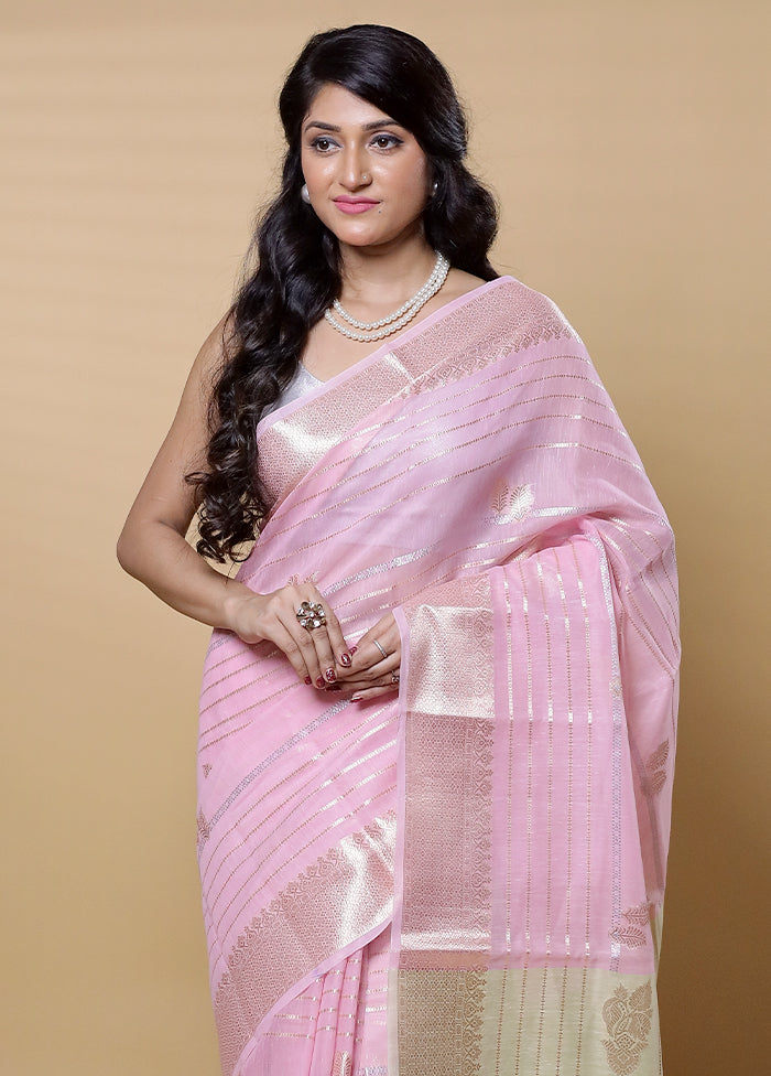 Pink Kora Silk Saree With Blouse Piece