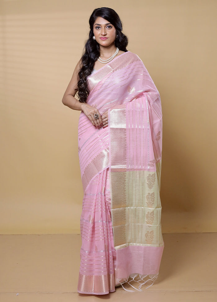 Pink Kora Silk Saree With Blouse Piece