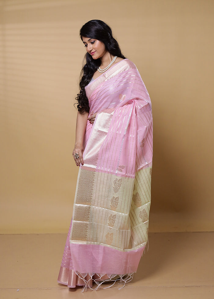 Pink Kora Silk Saree With Blouse Piece