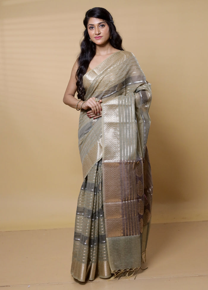 Grey Kora Silk Saree With Blouse Piece