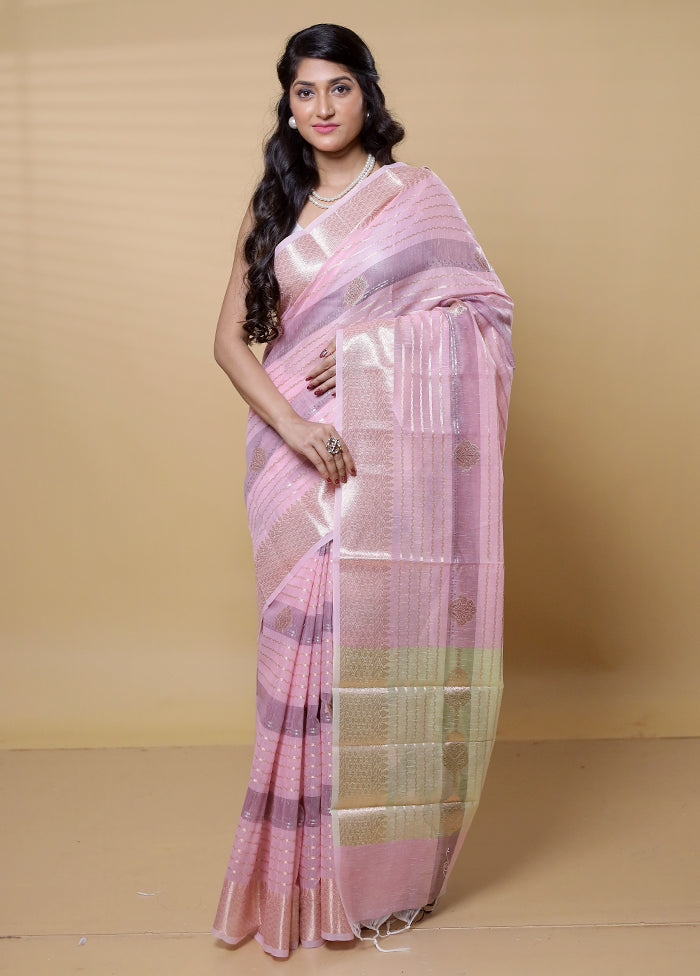 Pink Kora Silk Saree With Blouse Piece