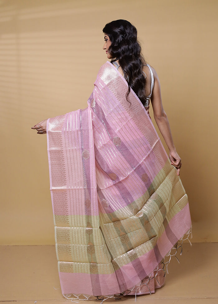 Pink Kora Silk Saree With Blouse Piece