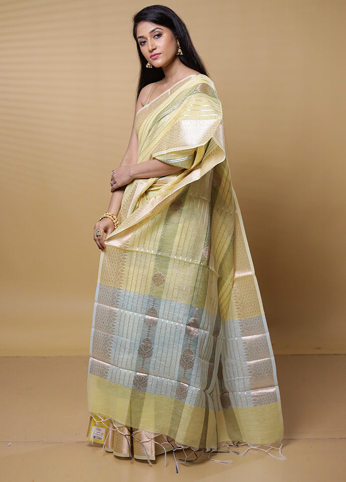 Yellow Kora Silk Saree With Blouse Piece