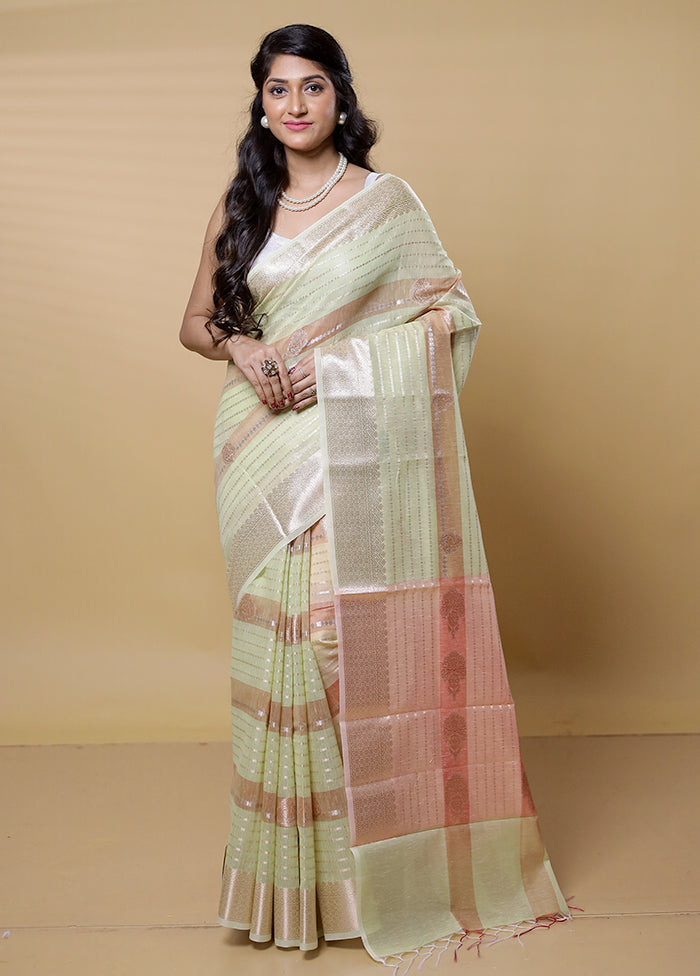 Green Kora Silk Saree With Blouse Piece