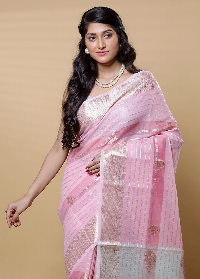 Pink Kora Silk Saree With Blouse Piece