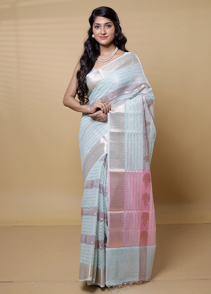 Blue Kora Silk Saree With Blouse Piece