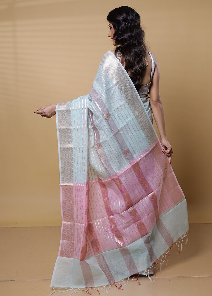 Blue Kora Silk Saree With Blouse Piece