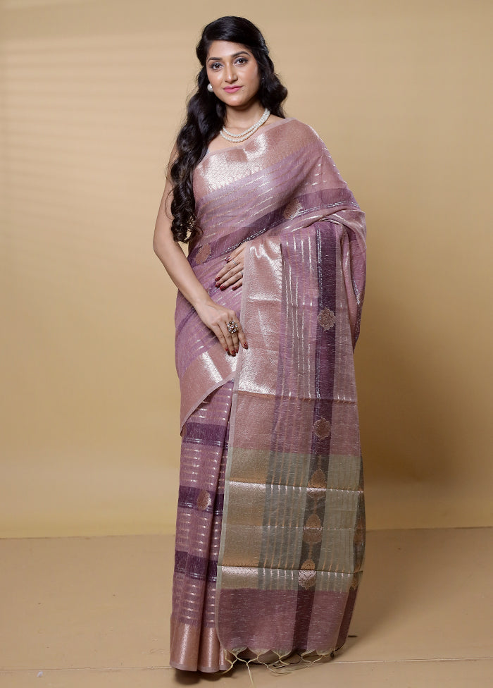 Purple Kora Silk Saree With Blouse Piece