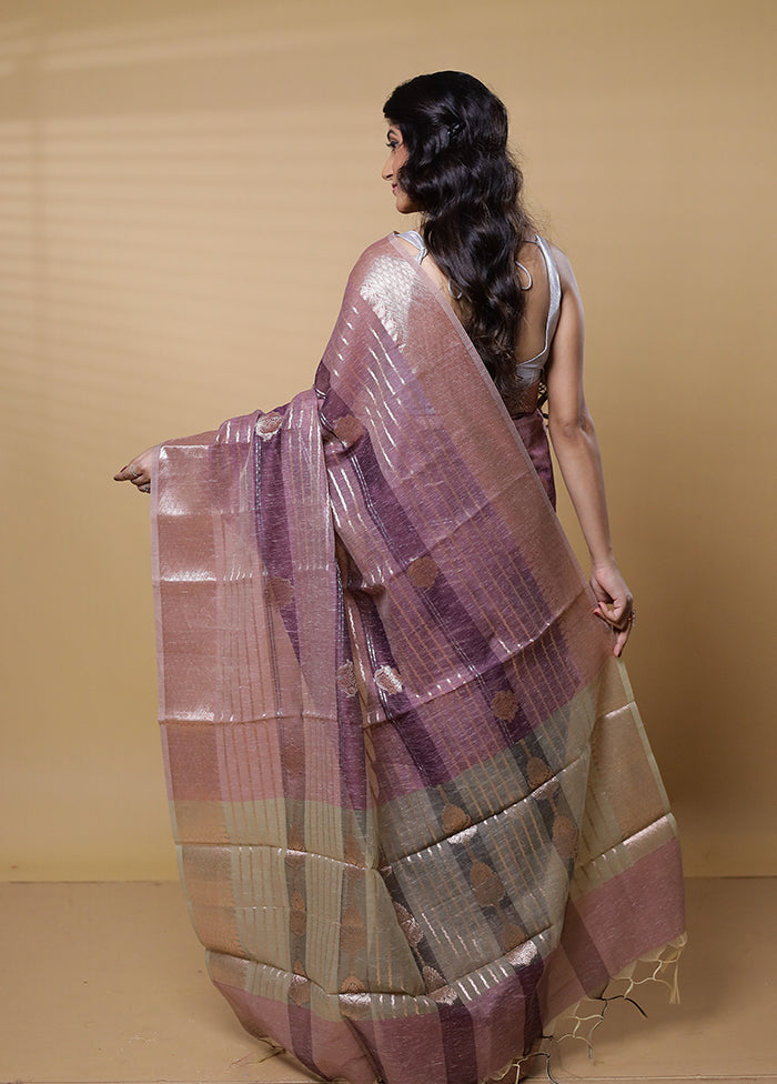 Purple Kora Silk Saree With Blouse Piece