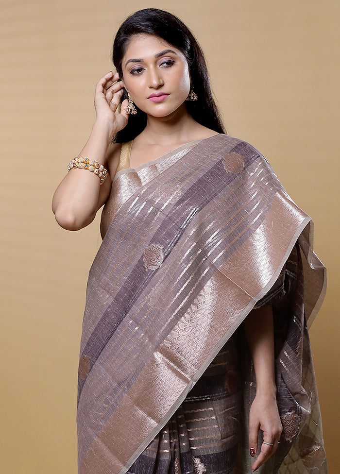 Maroon Kora Silk Saree With Blouse Piece