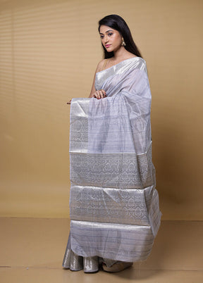 Grey Dupion Silk Saree With Blouse Piece