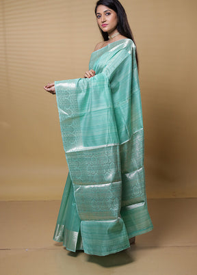 Green Dupion Silk Saree With Blouse Piece