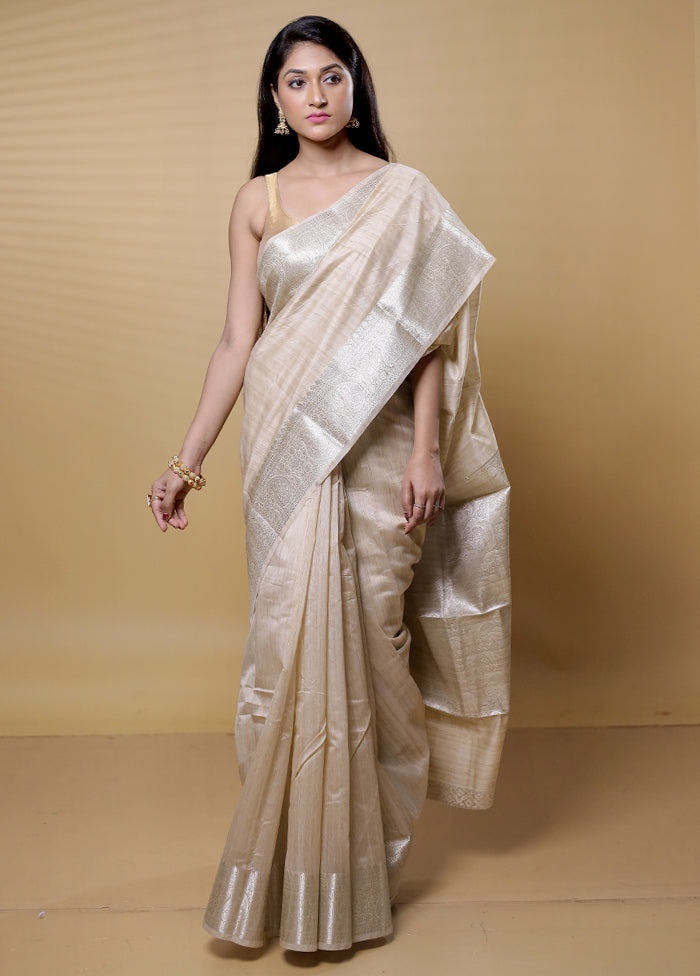 Cream Dupion Silk Saree With Blouse Piece