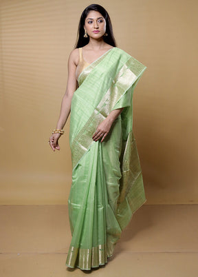 Green Dupion Silk Saree With Blouse Piece