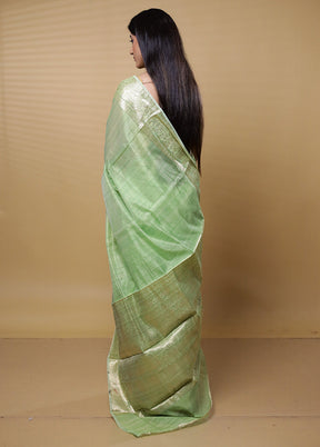 Green Dupion Silk Saree With Blouse Piece