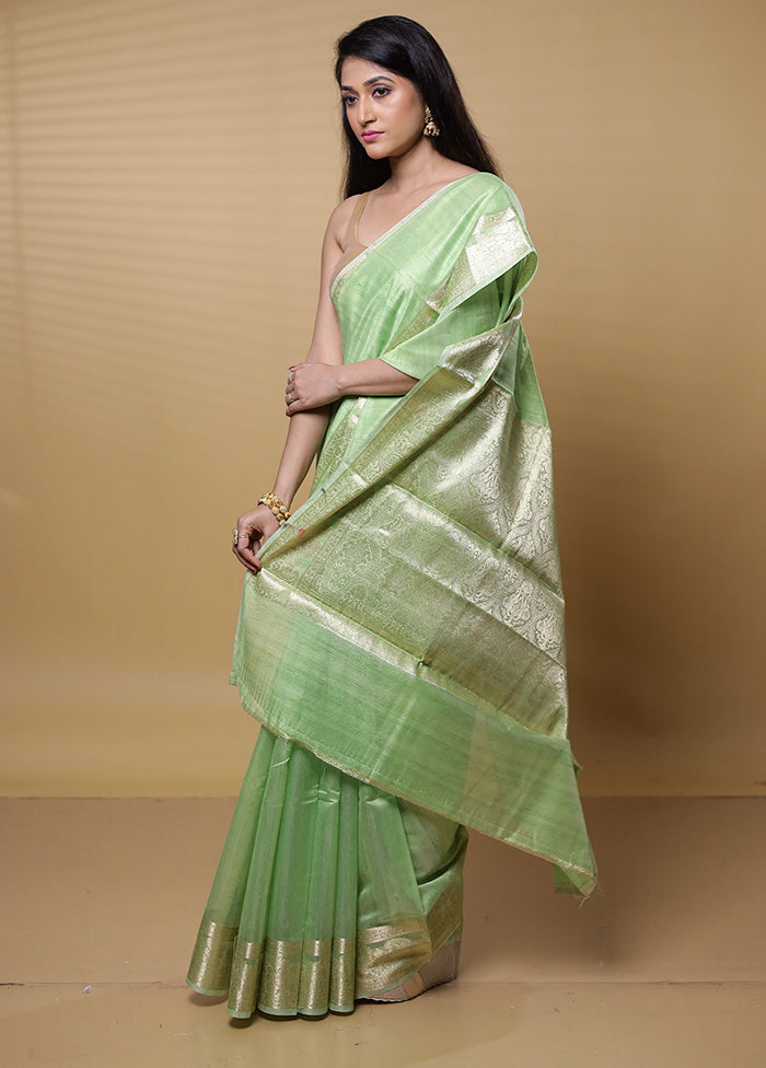 Green Dupion Silk Saree With Blouse Piece