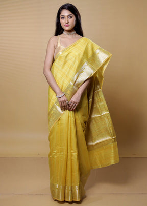 Yellow Dupion Silk Saree With Blouse Piece