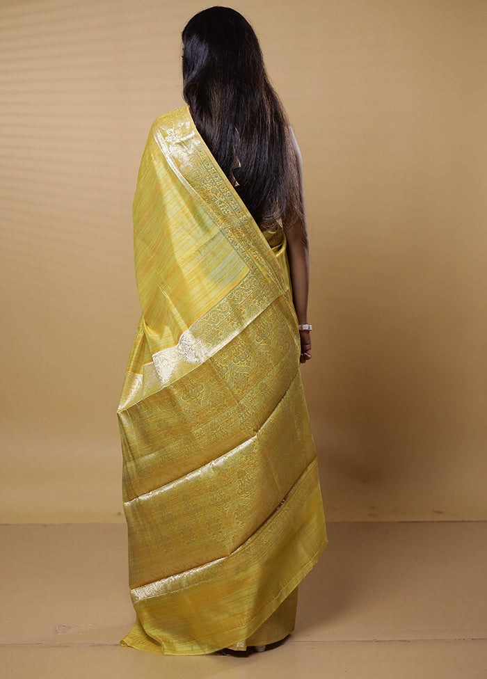 Yellow Dupion Silk Saree With Blouse Piece