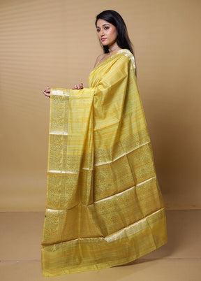 Yellow Dupion Silk Saree With Blouse Piece