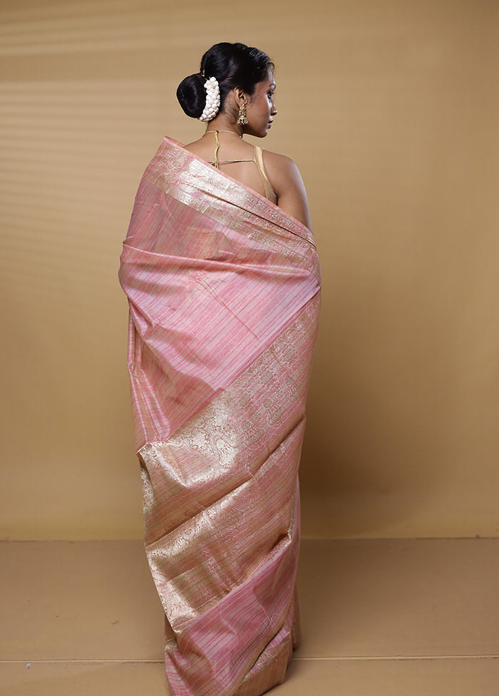 Pink Dupion Silk Saree With Blouse Piece