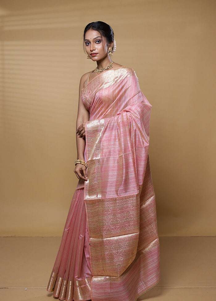 Pink Dupion Silk Saree With Blouse Piece