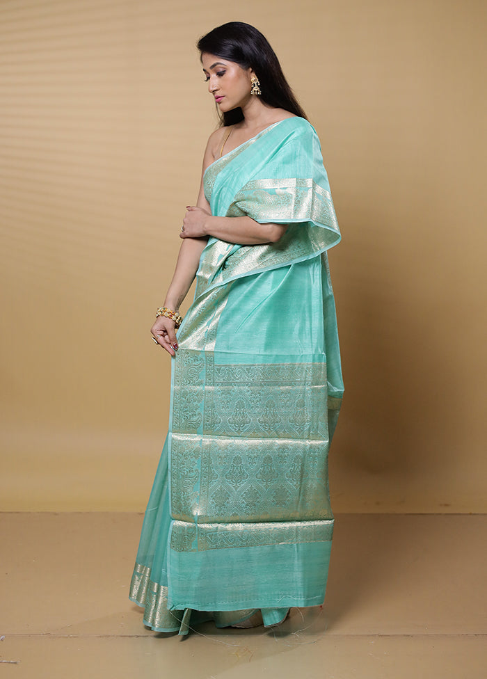 Green Dupion Silk Saree With Blouse Piece