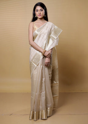 Cream Dupion Silk Saree With Blouse Piece