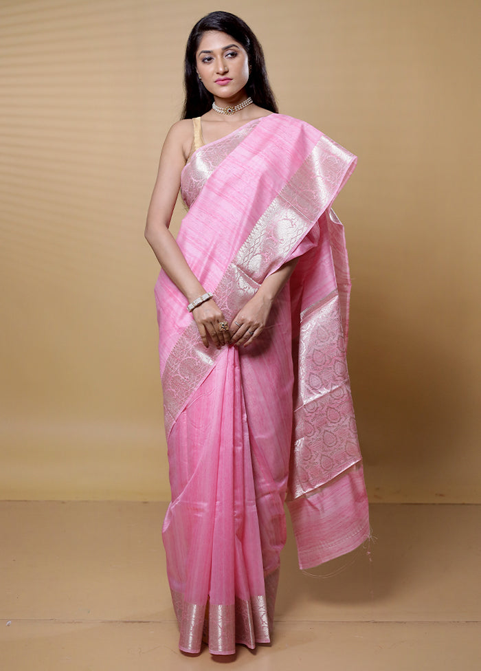 Pink Dupion Silk Saree With Blouse Piece