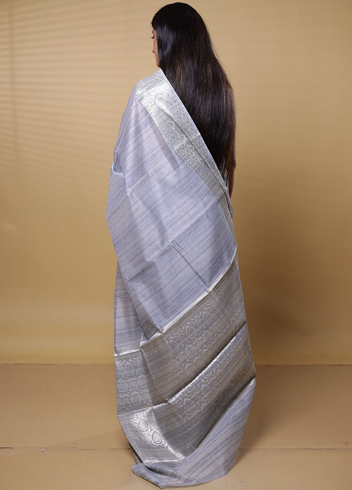 Grey Dupion Silk Saree With Blouse Piece