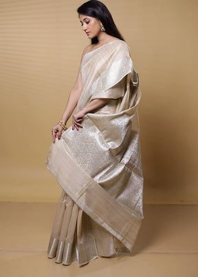 Cream Dupion Silk Saree With Blouse Piece