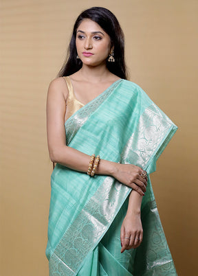 Green Dupion Silk Saree With Blouse Piece