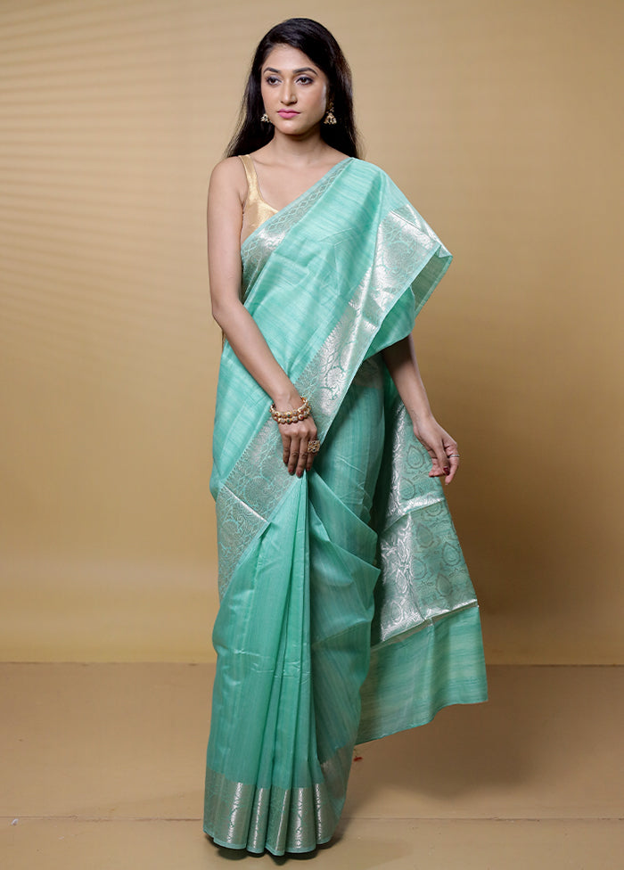 Green Dupion Silk Saree With Blouse Piece