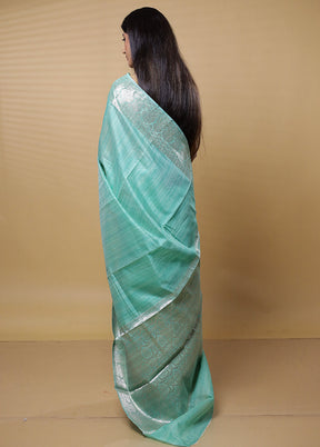 Green Dupion Silk Saree With Blouse Piece