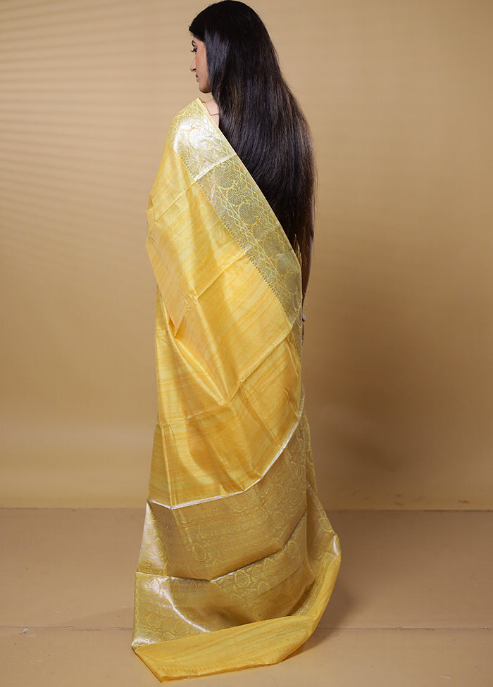 Yellow Dupion Silk Saree With Blouse Piece