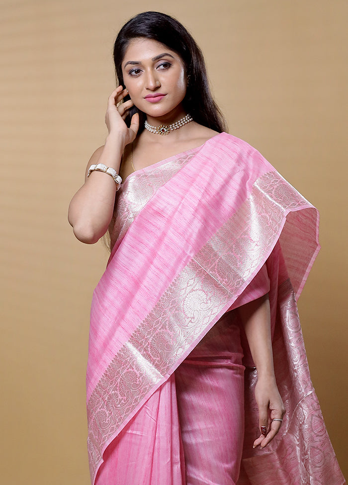 Pink Dupion Silk Saree With Blouse Piece